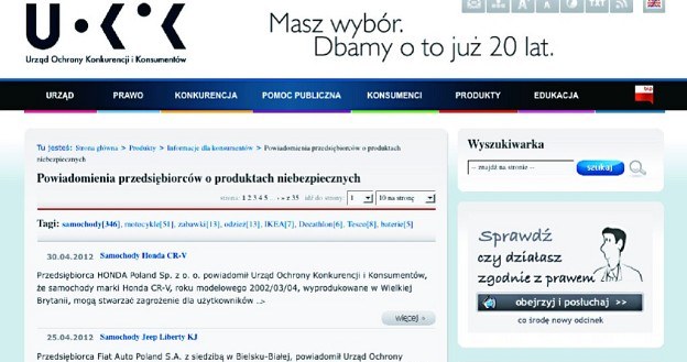 Informacje o akcjach serwisowych znajdują się m.in. na stronach Urzędu Ochrony Konkurencji i Konsumentów. /Motor