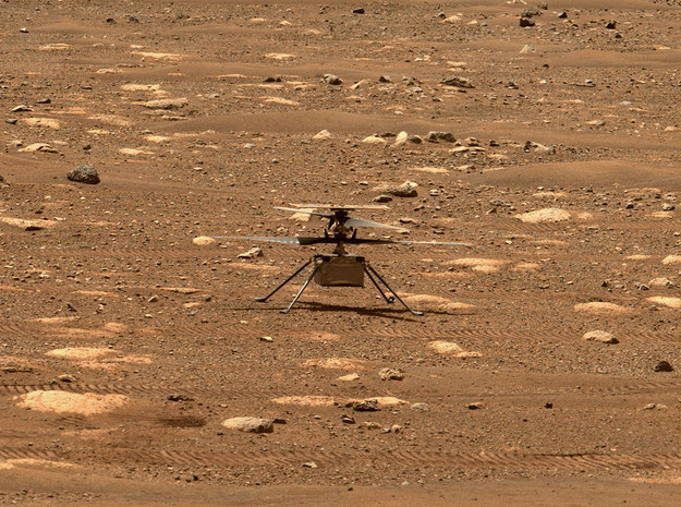 Ingenuity już na powierzchni Marsa, sfotografowany przez kamerę Mastcam-Z łazika Perseverance /NASA/JPL-Caltech /Materiały prasowe