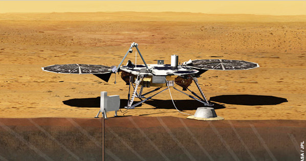 InSight na powierzchni Marsa - wizualizacja. /NASA