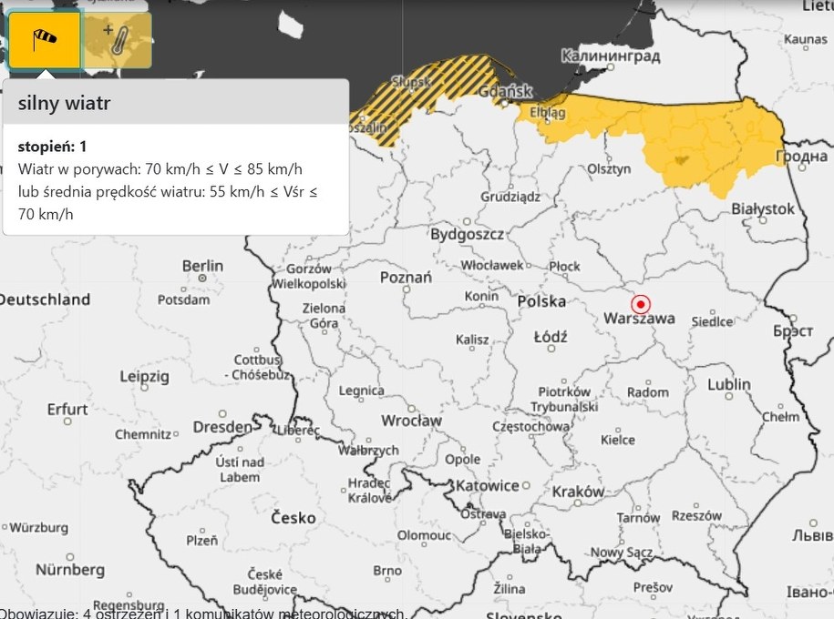 Instytut Meteorologii i Gospodarki Wodnej wydał ostrzeżenia przed silnym wiatrem dla północy kraju /IMGW /Materiały prasowe