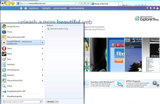 Integracja Windows 7 z Internet Explorer 9 to "oczywista oczywistość" /INTERIA.PL