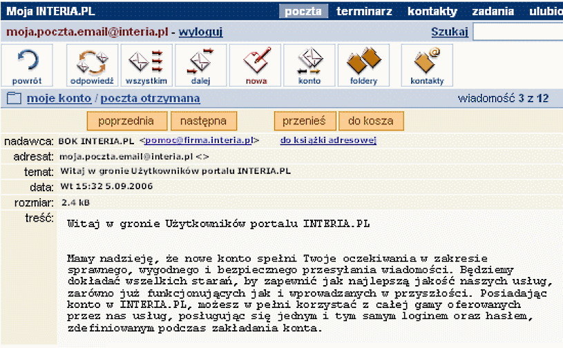 Interfejs Poczty na Interii w 2006 roku /INTERIA.PL