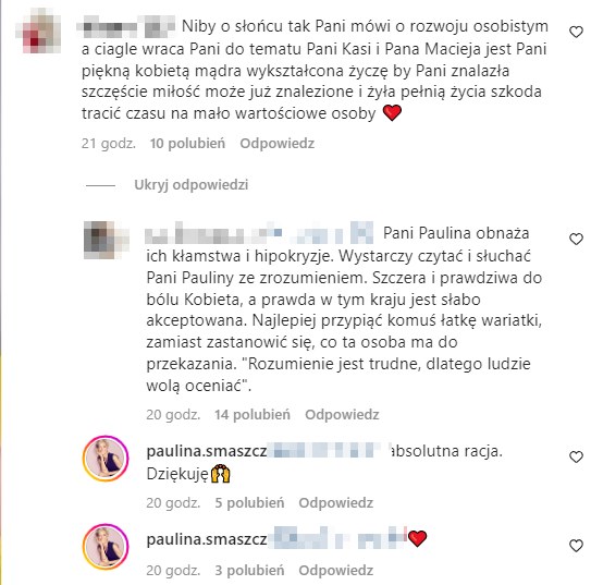 Internautka w obronie Pauliny Smaszcz /screen z Instagrama / @paulina.smaszcz /Instagram