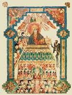 Irlandzka sztuka, Jezus na dachu światyni, miniatura z  Book of  Kells, VIII w. /Encyklopedia Internautica