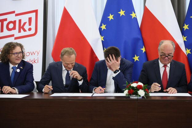 Jacek Karnowski, Donald Tusk, Szymon Hołownia i Włodzimierz Czarzasty / 	Leszek Szymański    /PAP