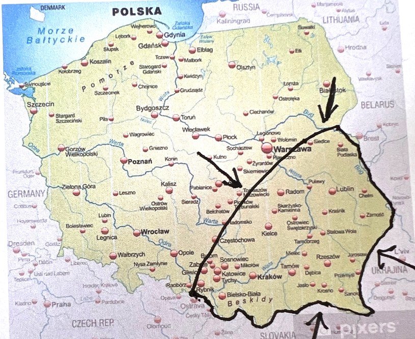 Jackowski odręcznie narysował obszar Polski, w którym wydarzy się coś niedobrego. Ludzie mają stamtąd uciekać. /YouTube