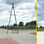 "Jak u Barei". Słup energetyczny… na środku skrzyżowania