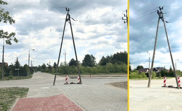 "Jak u Barei". Słup energetyczny… na środku skrzyżowania