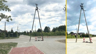 "Jak u Barei". Słup energetyczny… na środku skrzyżowania