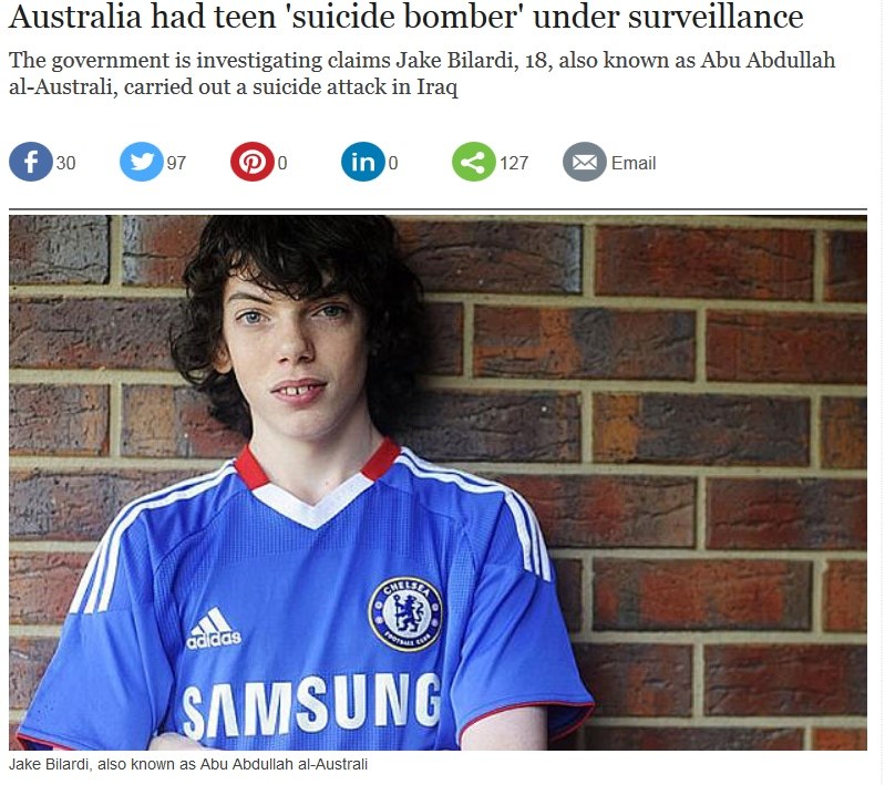 Jake Bilardi - nastoletni zamachowiec z Australii. Fot: Telegraph.co.uk /
