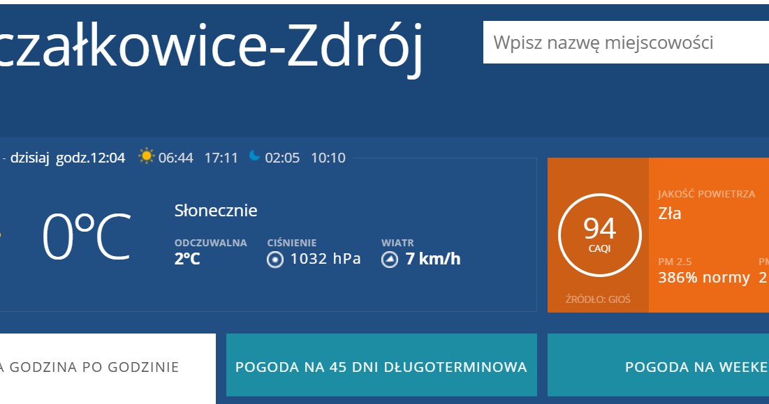 Jakość powietrza w Goczałkowicach-Zdroju. Czwartek, 20 lutego 2025 roku, godzina 12 /materiały własne /INTERIA.PL