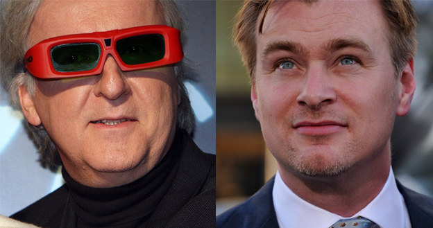 James Cameron (L) widzi przyszłość kina przez okulary 3D, Christopher Nolan (P) jest sceptyczny /Getty Images/Flash Press Media