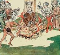 Jan Hus prowadzony na tortury 6 lipca 1415 w Konstancji /Encyklopedia Internautica
