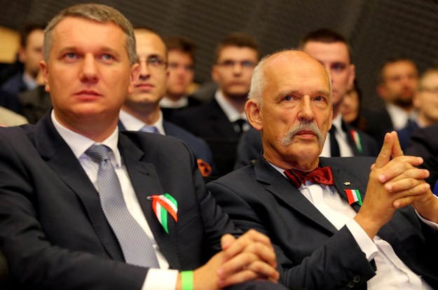 Janusz Korwin-Mikke i Przemysław Wipler na konwencji /Andrzej Grygiel /PAP