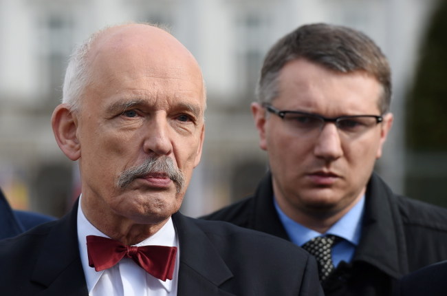 Janusz Korwin-Mikke i Przemysław Wipler /PAP/Radek Pietruszka    /PAP