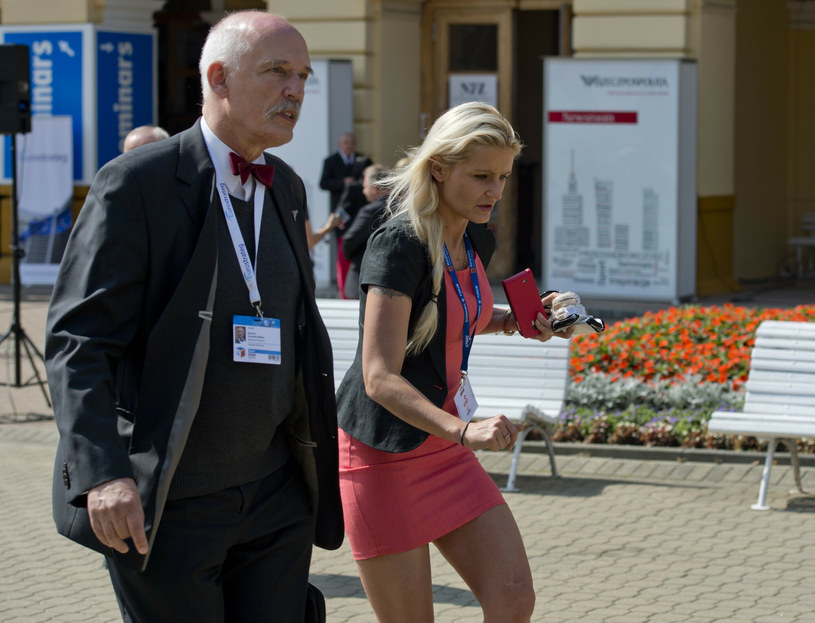 Janusz Korwin-Mikke z córką Korynną Korwin-Mikke podczas  XXIV Forum Ekonomicznego w Krynicy w 2014 r. /PIOTR TRACZ/REPORTER /East News