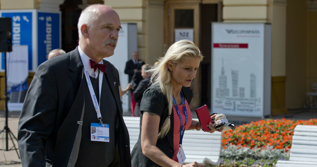 Janusz Korwin-Mikke z córką Korynną Korwin-Mikke podczas  XXIV Forum Ekonomicznego w Krynicy w 2014 r. /PIOTR TRACZ/REPORTER /East News