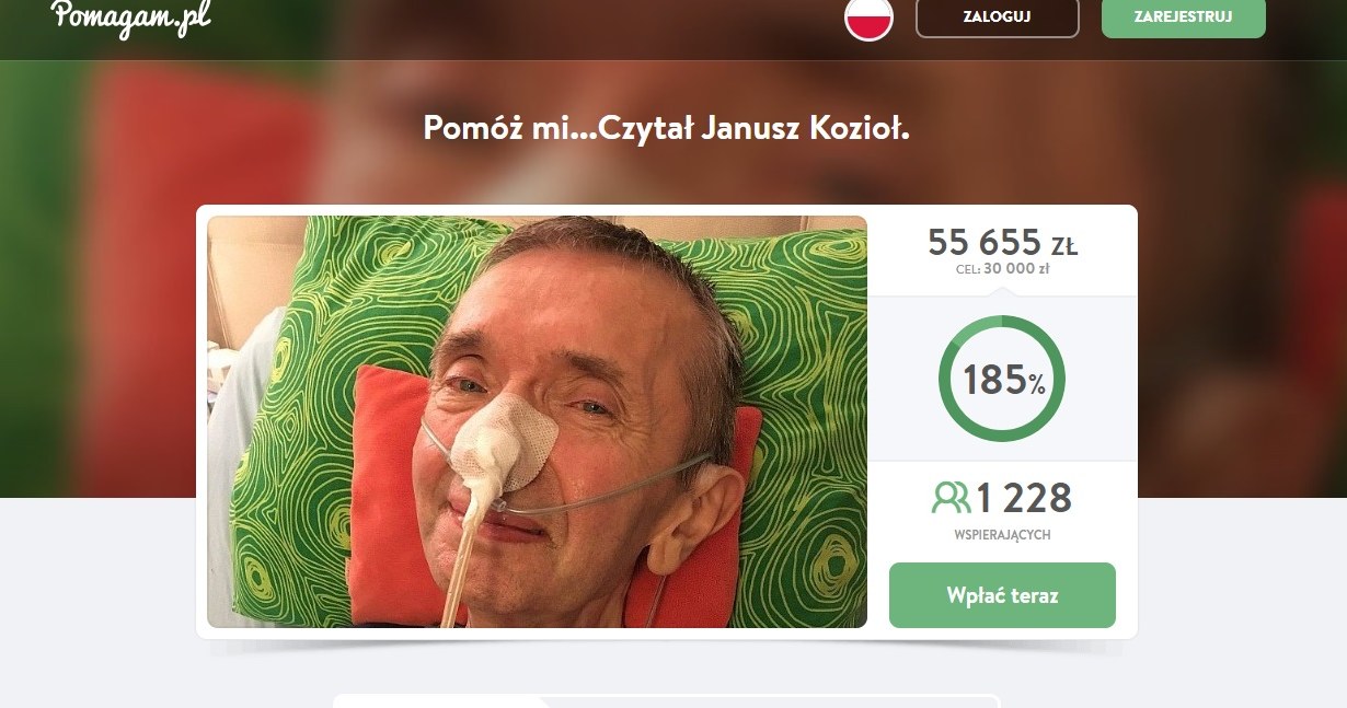 Janusz Kozioł prosi o pomoc (Screen ze strony: pomagam.pl) /materiał zewnętrzny