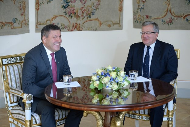 Janusz Piechociński i Bronisław Komorowski na spotkaniu w Belwederze /Jacek Turczyk /PAP