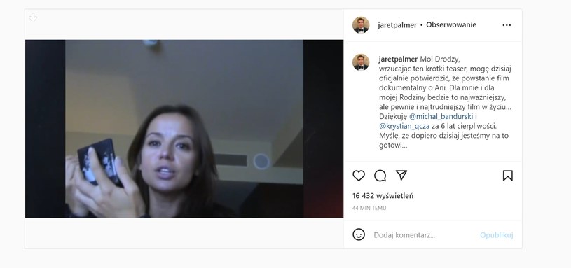 Jarosław Bieniuk potwierdza, że powstanie film o Przybylskiej /Instagram