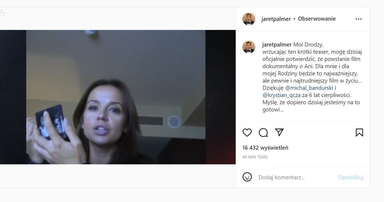 Jarosław Bieniuk potwierdza, że powstanie film o Przybylskiej /Instagram