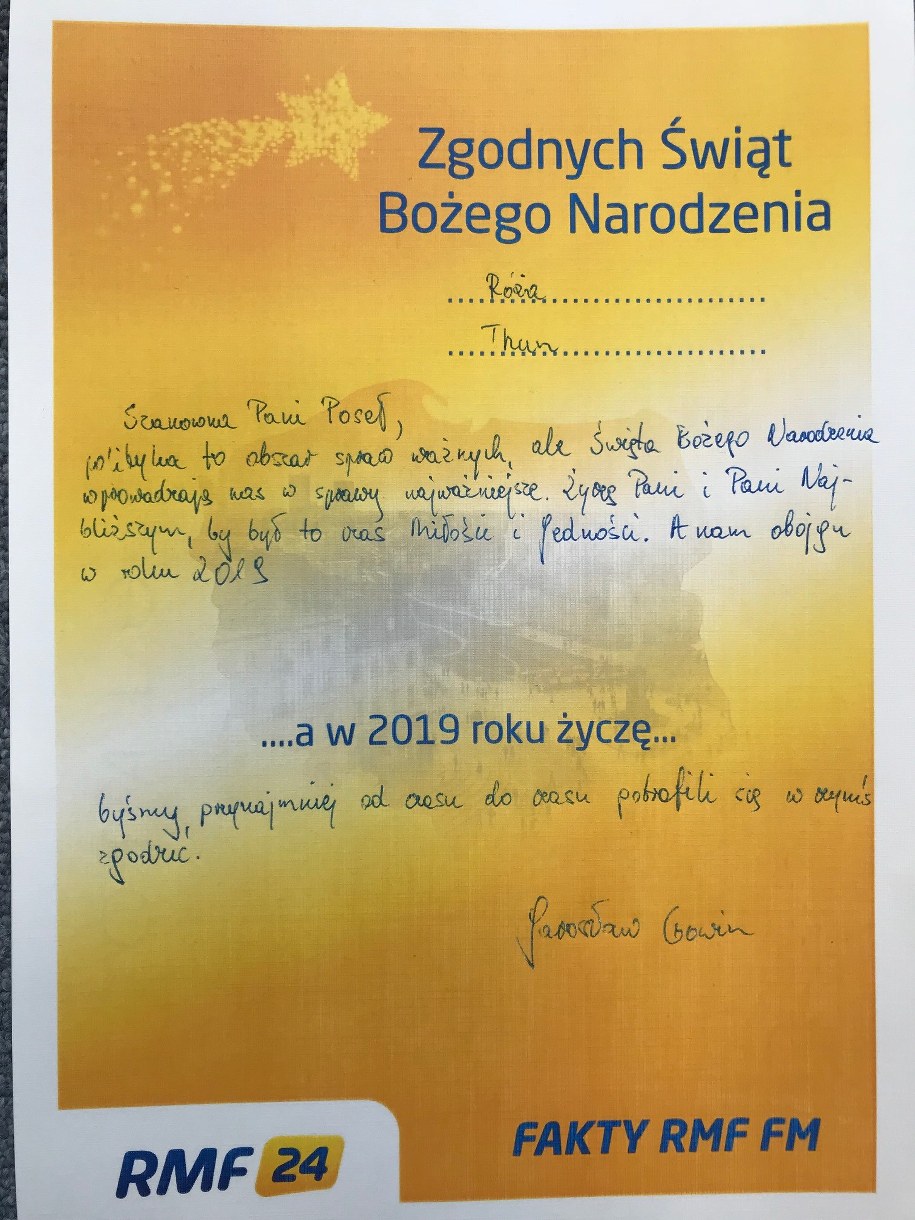 Jarosław Gowin złożył życzenia Róży Thun /RMF FM