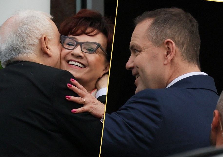 Jarosław Kaczyński, Elżbieta Witek, Karol Nawrocki zjechali do Sękocina /Paweł Supernak /PAP