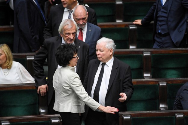 Jarosław Kaczyński, Elżbieta Witek, Ryszard Terlecki i Antoni Macierewicz w Sejmie / 	Radek Pietruszka   /PAP