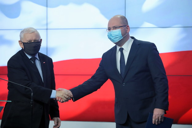 Jarosław Kaczyński i Adam Bielan /Wojciech Olkuśnik /PAP