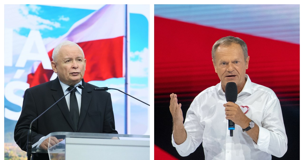 Jarosław Kaczyński i Donald Tusk podczas konwencji programowych /Pawel Wodzynski/Tadeusz Koniarz/REPORTER /Reporter