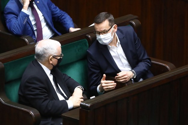 Jarosław Kaczyński i Mateusz Morawiecki w Sejmie /Rafał Guz /PAP