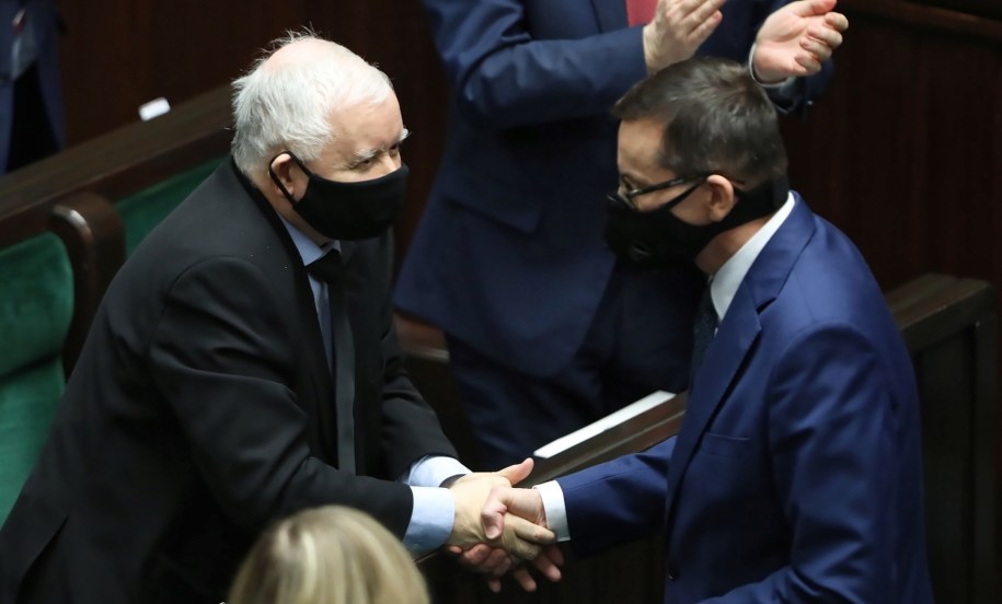 Jarosław Kaczyński i Mateusz Morawiecki /Wojciech Olkusnik  /PAP