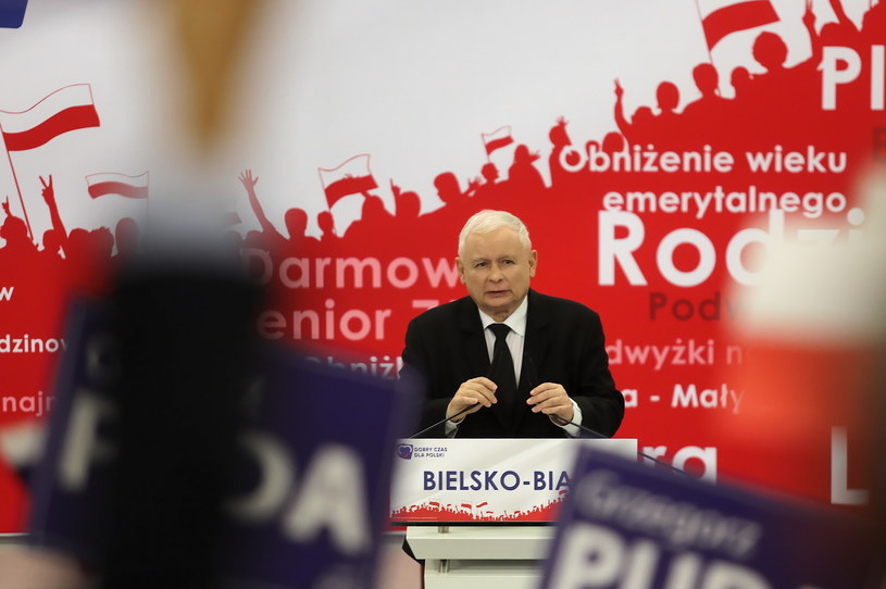 Jarosław Kaczyński podczas konwencji w Bielsku-Białej / 	Andrzej Grygiel    /PAP