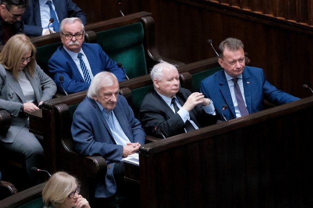 Jarosław Kaczyński, Ryszard Terlecki i Mariusz Błaszczak w Sejmie /Mateusz Marek /PAP