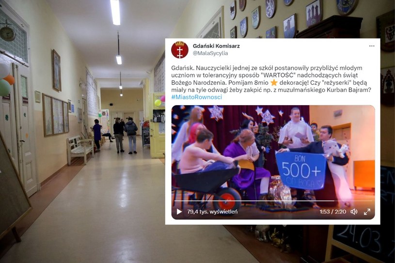 Jasełka wystawione przez uczniów jednej z szkół w Gdańsku wywołały burzę w mediach społecznościowych /GAZETA WROCLAWSKA PIOTR KRZYZANOWSKI/POLSKA PRESS GRUPA/ Screenshot Twitter /East News