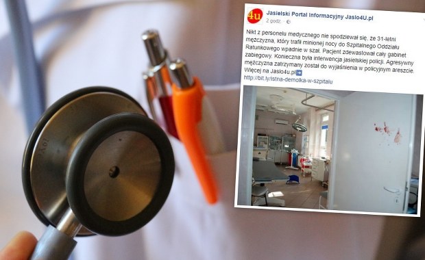 Jasło: Kompletnie pijany furiat zdemolował gabinet na szpitalnym oddziale ratunkowym