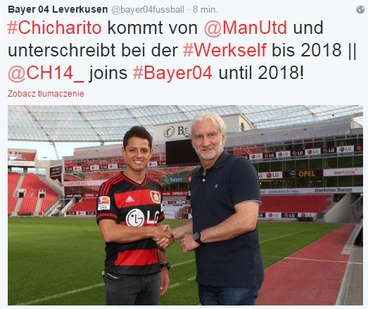 Javier Hernandez w Bayerze Leverkusen (Źródło: Twitter Bayeru) /INTERIA.PL