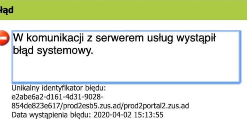 Jeden z błędów pojawiających się po nieudanej próbie skorzystania ze strony Zus.pl /INTERIA.PL