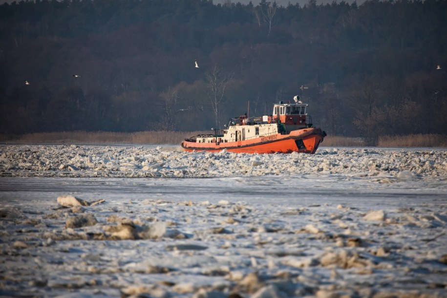 Jeden z dwóch lodołamaczy na Zbiorniku Włocławek w okolicy Woli Brwileńskiej /Szymon Łabiński /PAP