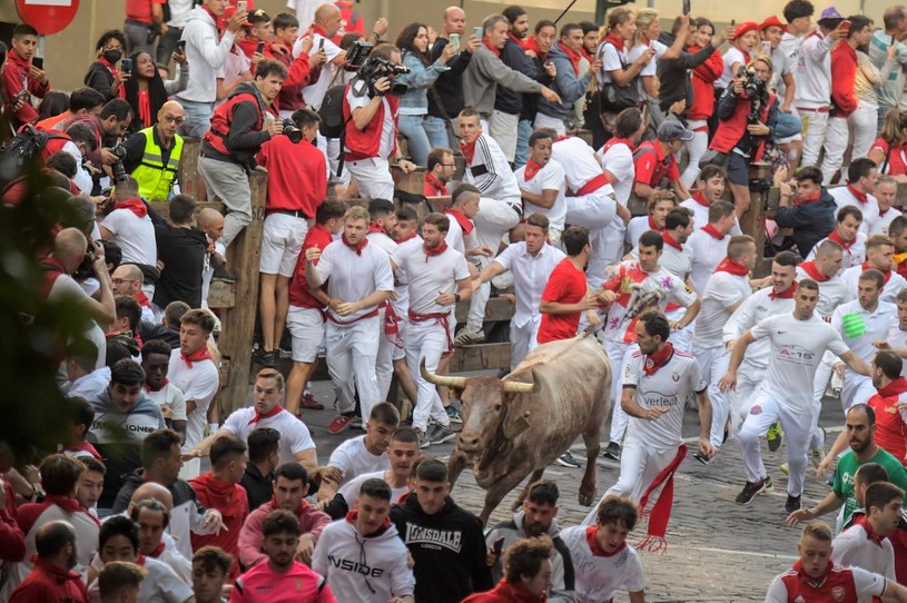 Jeden z elementów hiszpańskiego dorocznego święta Sanfermines w Pampelunie /JOSE JORDAN / AFP /AFP
