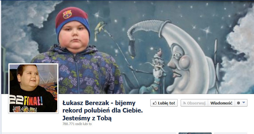 Jeden z facebookowych profili poświęconych Łukaszowi Berezakowi - z czasem zniknie on z sieci, a "fani" będą przetransferowani na inny, oficjalny profil /materiały prasowe