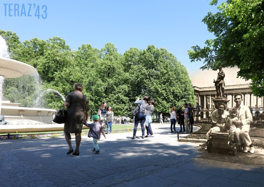 Jeden z kolaży opublikowanych w książce. Ogród Saski. Archiwalne zdjęcie pochodzi ze zbiorów Muzeum POLIN /Teraz'43/Marcin Dziedzic /