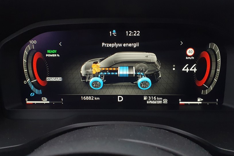 Jeden z widoków wirtualnych zegarów pozwala śledzić działanie napędu Nissana X-Trail /Michał Domański