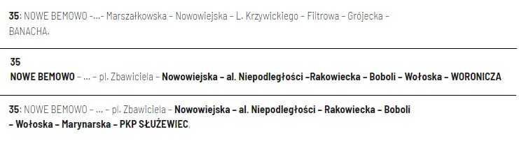 Jedna linia, trzy objazdowe trasy. To fragmenty różnych komunikatów WTP, dotyczących tego samego weekendu /WTP Warszawa /materiały prasowe