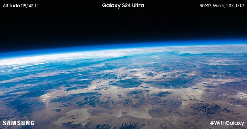 Jedno ze zdjęć Ziemi uchwycone smartfonem Samsung Galaxy S24 Ultra w stratosferze. /Samsung /materiały prasowe