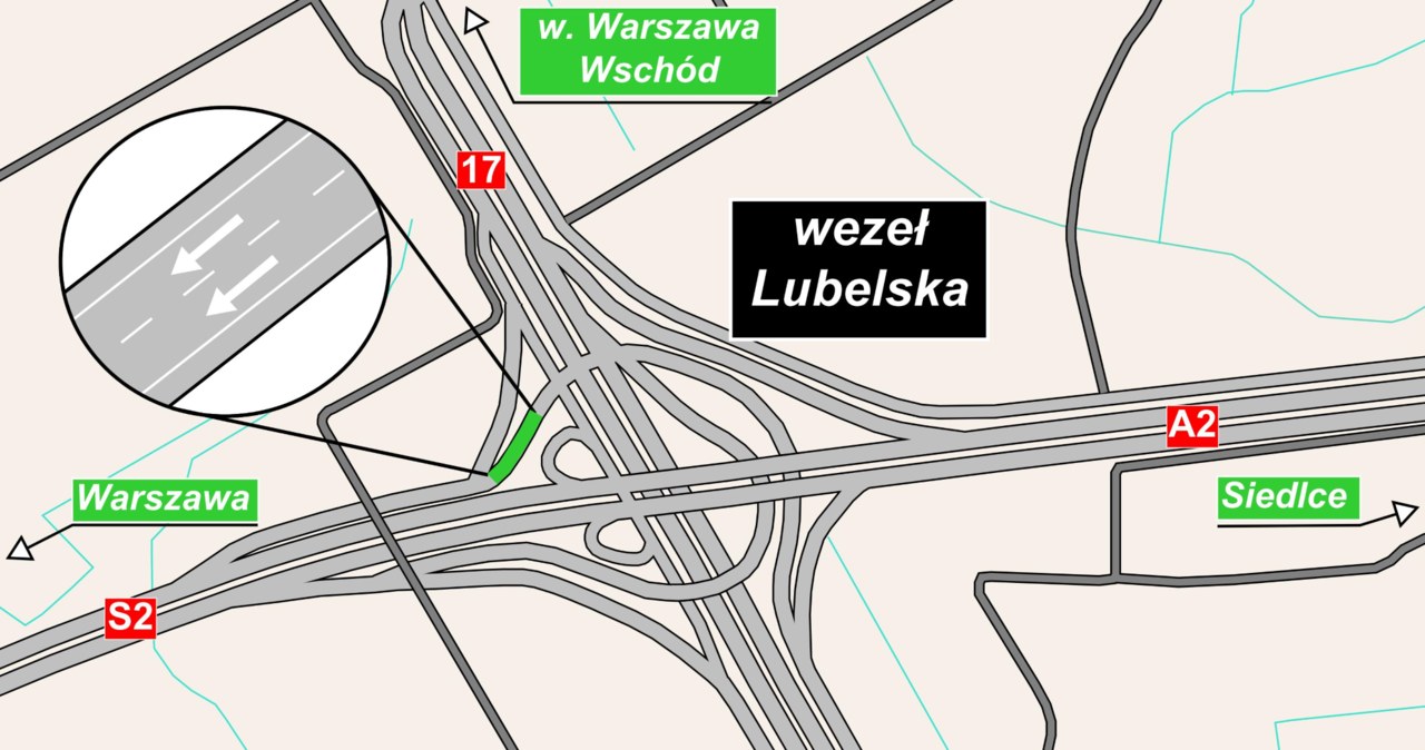 Jednym z węzłów, na których zmieni się organizacja ruchu, jest węzeł Lubelska. /GDDKiA /GDDKiA