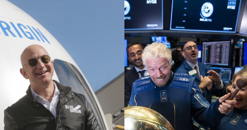 Jeff Bezos (z lewej), założyciel Blue Origin i Richard Branson, założyciel Virgin Galactic /AFP