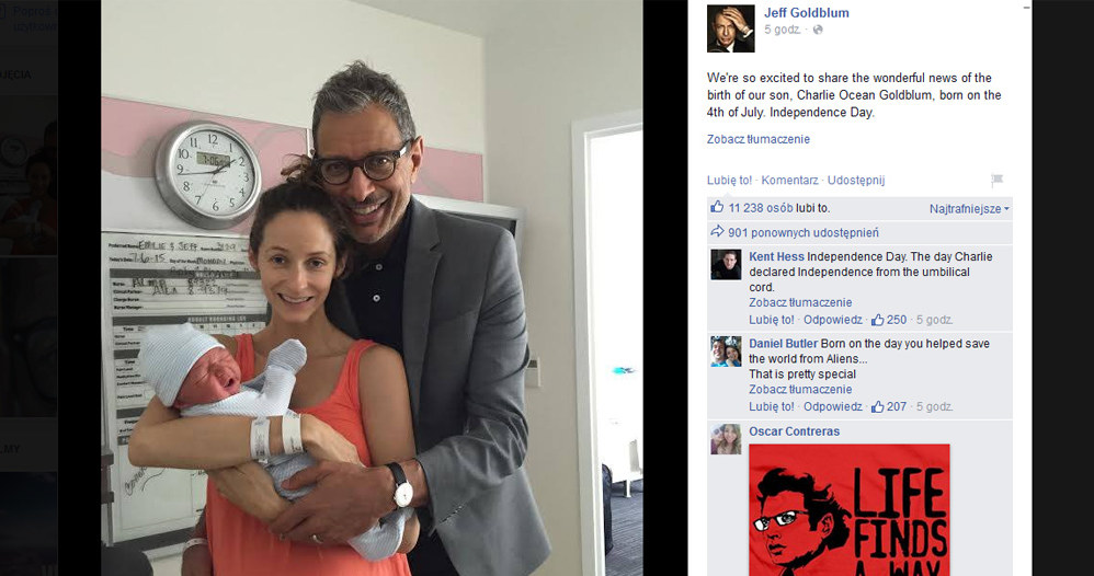 Jeff Goldblum z żoną i synem, fot. Facebook /materiały prasowe