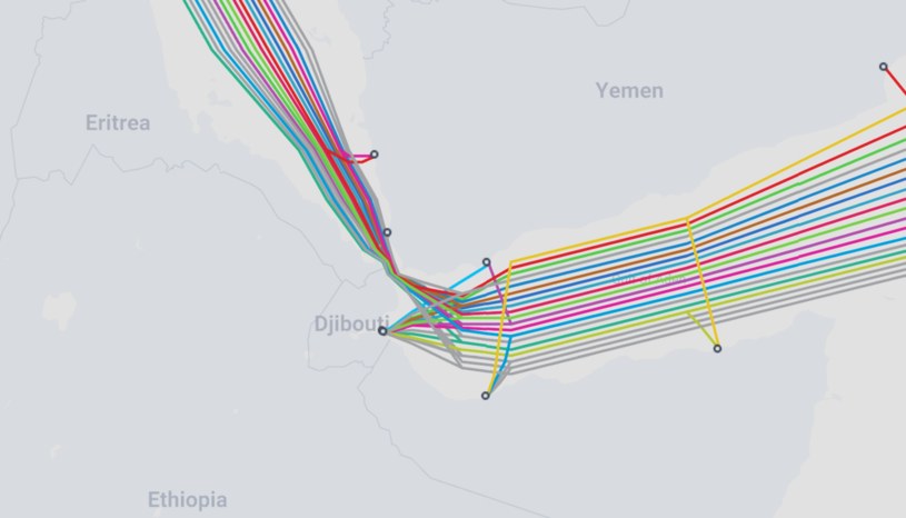 Jemen jest strategicznie położony, jeśli chodzi o podmorskie kable internetowe /submarinecablemap.com /domena publiczna