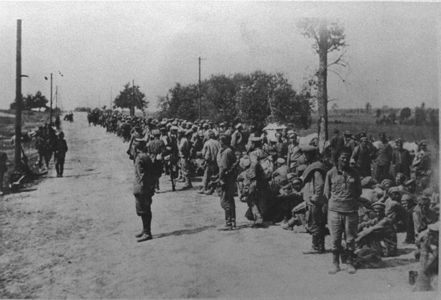 Jency bolszewiccy na szosie między Radzyminem a Warszawą, wzięci do niewoli podczas Bitwy o Warszawę /archiwum /PAP